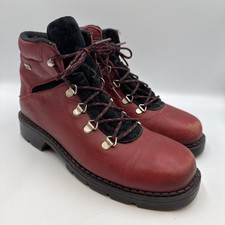Vintage Sorel Red Leather Lace-Up Hiking Ankle Boots 9.5 Mountaineering Gorpcore