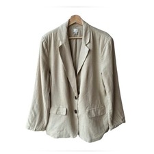 A New Day Blazer Coat Jacket Linen Blend Oatmeal Beige Notched Lapel Size Large