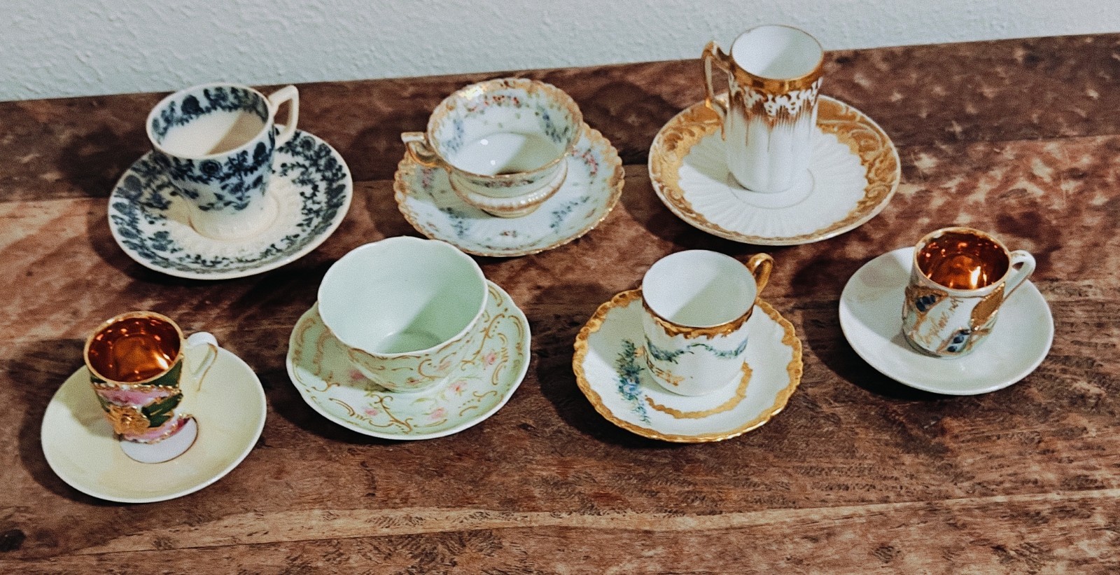 Lot Of  7 Antique Porcelain Tea Cup And Saucer Sets All Different 