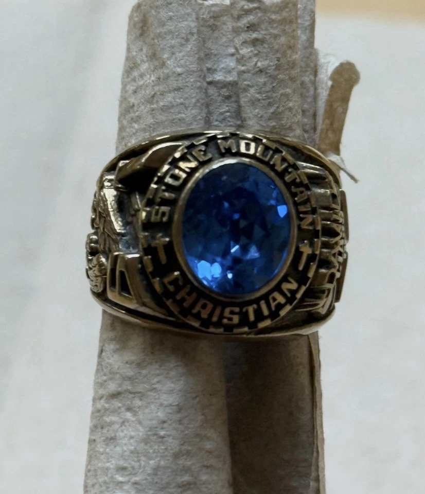 Anillo Stone Mountain School Class 1986 para hombre plateado ovalado graduación Foto 3 de 4