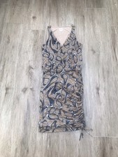 Halston Heritage Ruched Graphic Print V-Neck Dress Tan Black White Size small