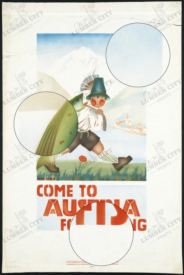 Cartaz de viagem Come to Austria pesca 1935 impressão art déco retrô arte de parede - Imagem 2 de 4