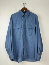 Tilley Endurables Men Long Sleeve Denim Button Shirt Top Size Large Blue