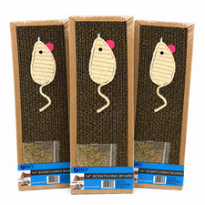 3 Pack 14" Cat Scratcher Boards Cardboard Pads w/ Catnip Mouse Toys