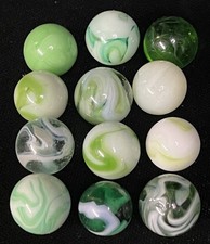  LOOK    Nice Group 12 American Glass Swirl Marbles, Green Theme