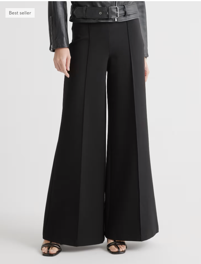 QUINCE Ultra-Stretch Ponte Super Wide Leg Pants in Black Women XL NWT $168