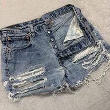 Levi's Shorts Women's 29 Denim Blue Distressed Cinch Back Button Fly Cut Off