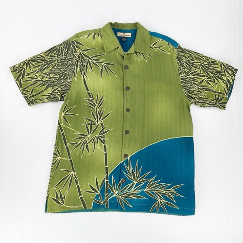 Tommy Bahama grün blau Bambus Blumen Button Down Hawaiihemd Oberteil Herren S