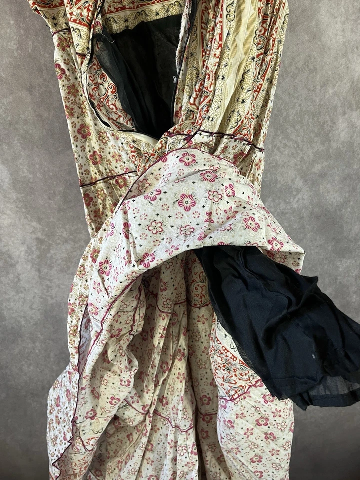 Vestido Hecho a Mano Mujer M Crema Pañuelo Rojo Rosa Capa Cottage Core *Ver Descripción* Foto 4 de 4