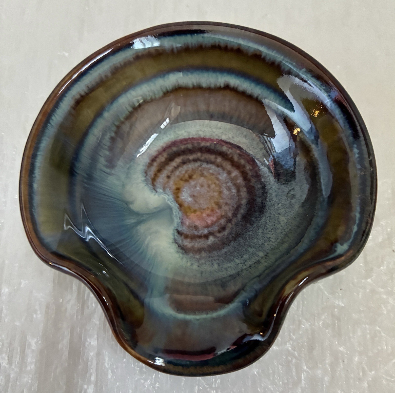 Bill Campbell Pottery Spoon Rest Trinket Dish Blue Artist Signed