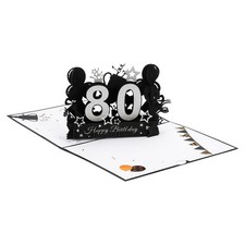 80th Birthday Card, Pop-Out Birthday Card Happy Birthday 3D, Black Silver