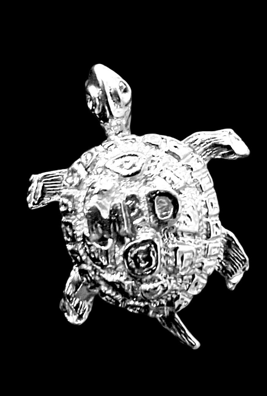 Silvertone Engraved Turtle Push Back Pin For Lape… - image 1