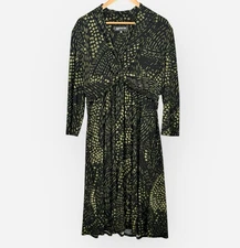 Jones New York Abstract Twist Front Midi Dress 16 Jersey Knit Stretch Career