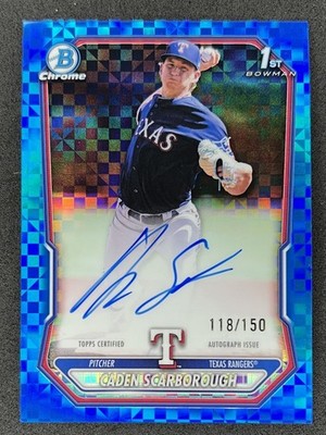 CADEN SCARBOROUGH 2026 BOWMAN CHROME PROSPECT 1ST AUTO BLUE X-FRACTOR /150