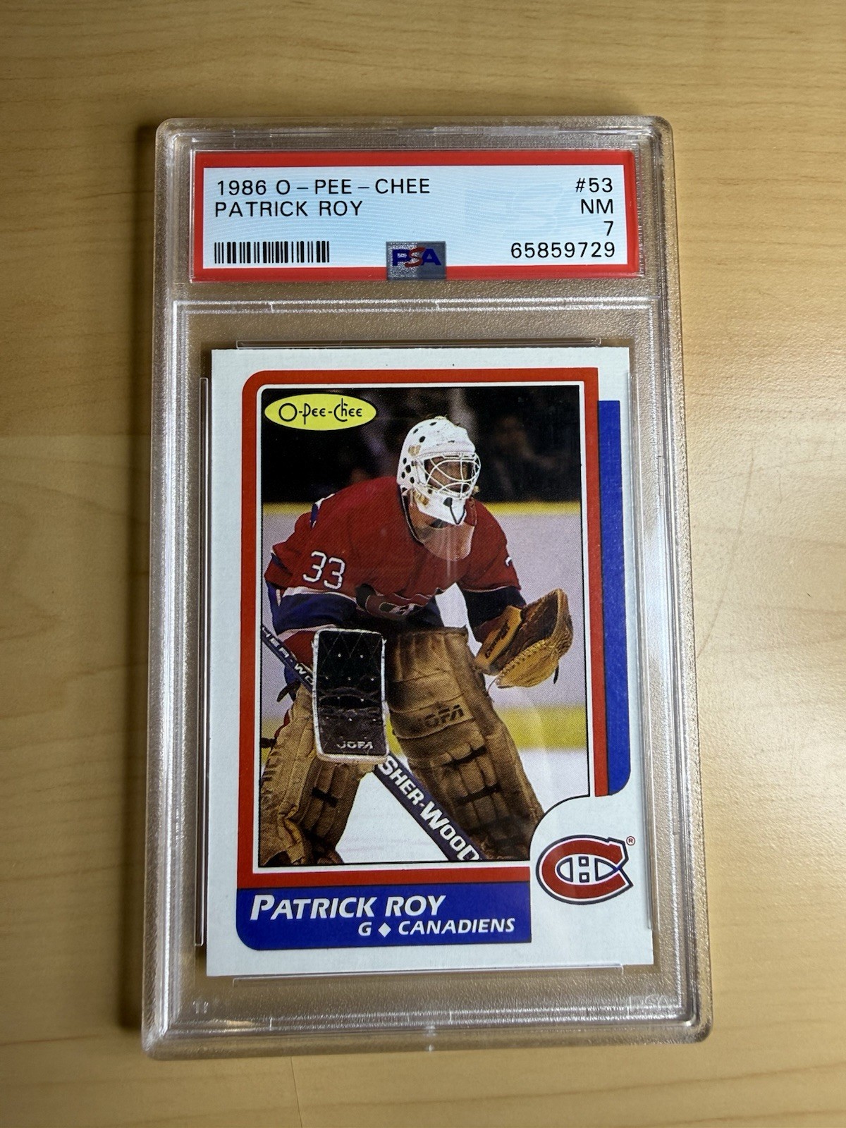 1986 PATRICK ROY ROOKIE PSA 7 NM O-PEE-CHEE HOF MONTREAL CANADIENS RC (#53)