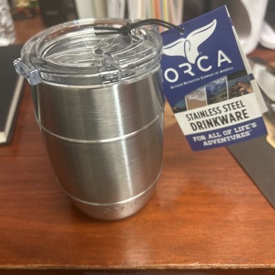 ORCA Barrel Insulated Tumbler 12 oz Stainless Steel Silver Drink-Through Lid NWT