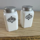 Vintage Hazel Atlas White Milk Glass Salt & Pepper Shakers – Range Top w/ Metal