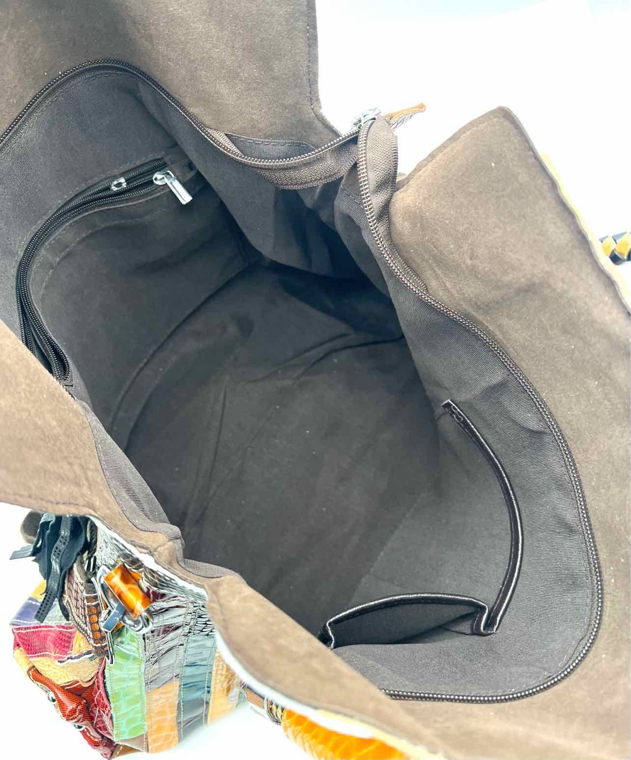 Size Tan/Multi Reptile Patchwork Purses Satchel - image 6