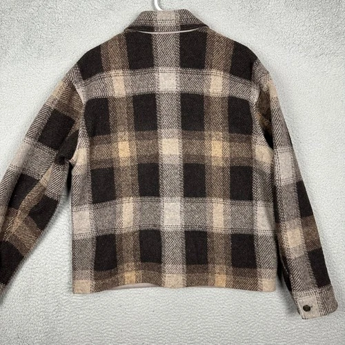 Banana Republic Jacket Mens Medium Brown Plaid Wool Blend Full Zip Pockets EUC image 3