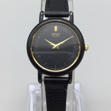 Vintage Seiko Watch Women 24mm Black Gold Tone 2Y01-5491 Leather New Battery