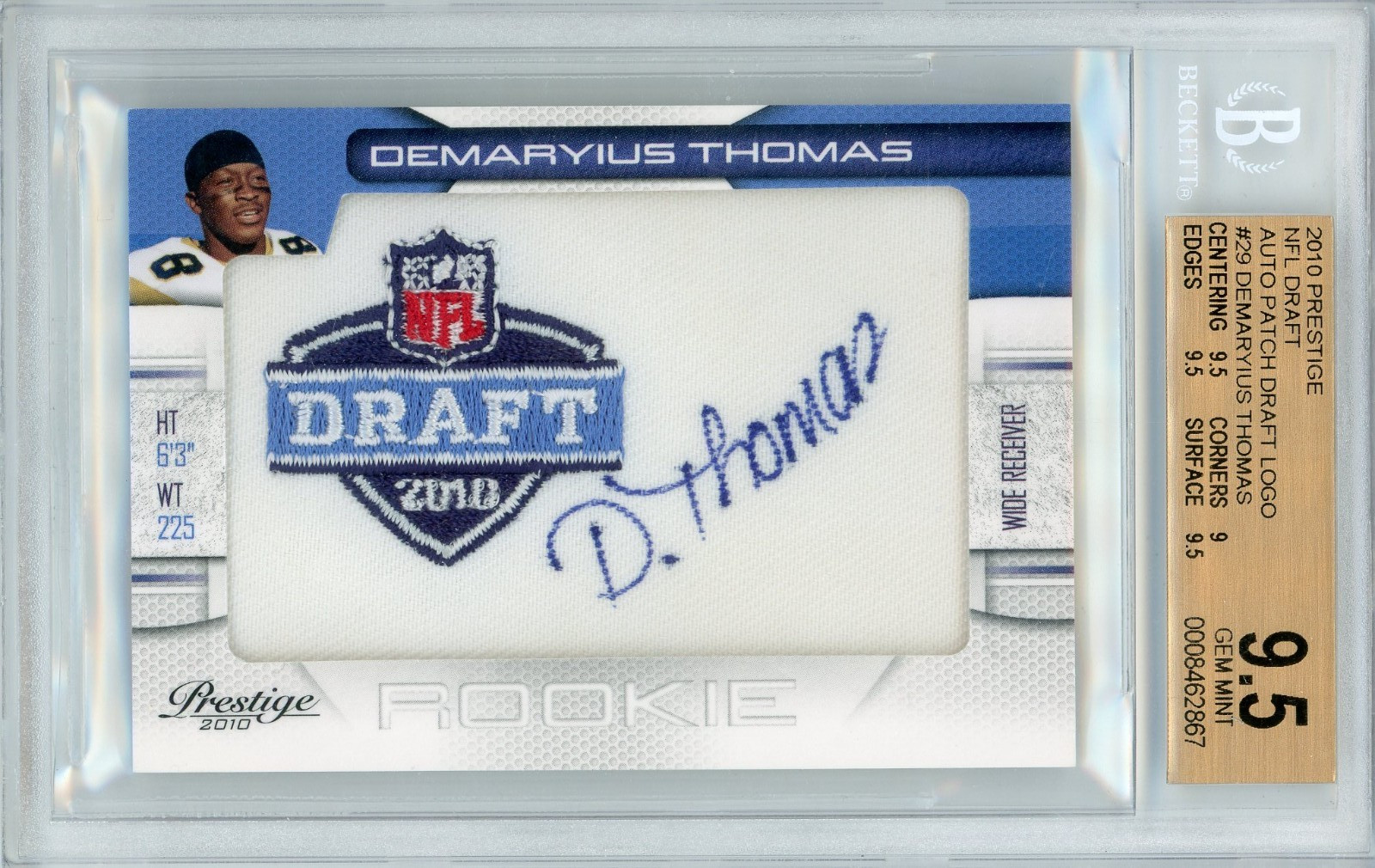 Demaryius Thomas Panini Prestige NFL Draft #29 Autograph-Patch Draft Logo