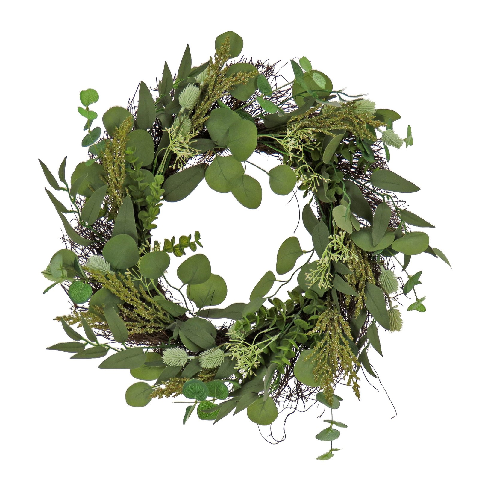 22 inch Artificial Spring Wreath with Eucalyptus Leaves, Baby's Breath, Flowi...