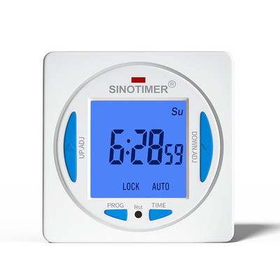 7 Day Digital Timer Switch, Blue LCD, Panel Mount, Enclosure, Second Interval