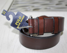 Polo Ralph Lauren Men's Logo Plaque Leather Roller Buckle Belt Brown Size 32/80