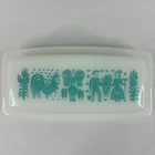 Vintage Pyrex Turquoise Amish Butterprint White Milk Glass Butter Dish 13 USA