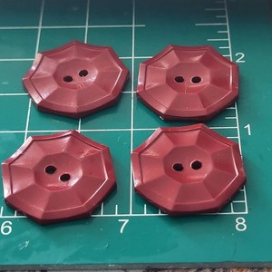Ex Large maroon red Bakelite sew thru  4 octagon buttons fancy 1" raised ridges