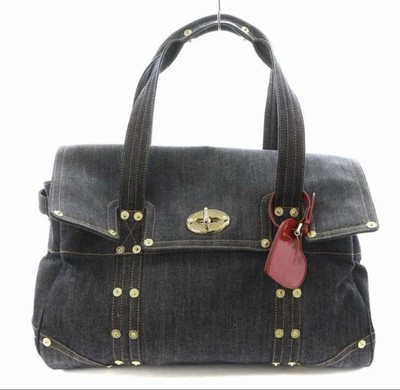 MULBERRY Boston Handtasche Beuteltasche Handtasche Drehverschluss Denim marin...