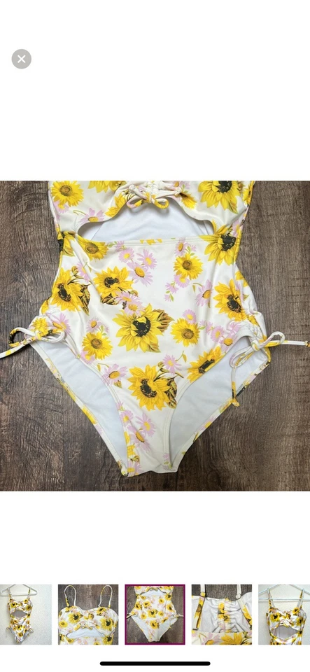 Traje de baño floral monokini de una pieza con recorte de girasol Decree, talla mediana, forrado Foto 4 de 4