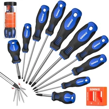 11-Piece Magnetic Screwdriver Set w/Case Phillips Slotted Non-Slip Grip