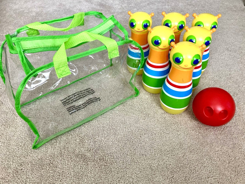Melissa & Doug Rainbow Caterpillar Bowling Pins Full set of 6 pins w/ ball & bag
