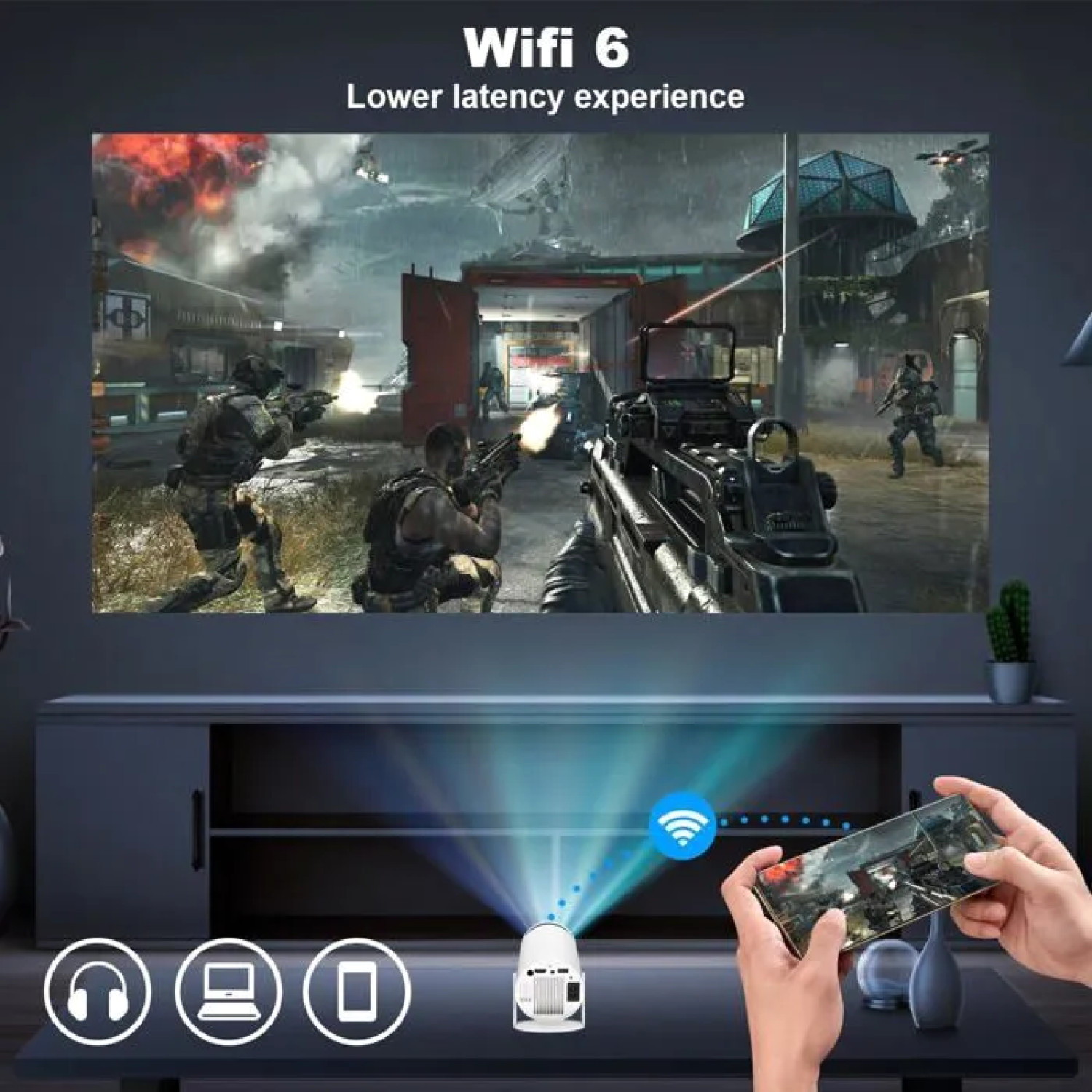 Mini projecteur 4K Android 11 avec WiFi 6 et Bluetooth 5.0 blanc pour PS5 - 3