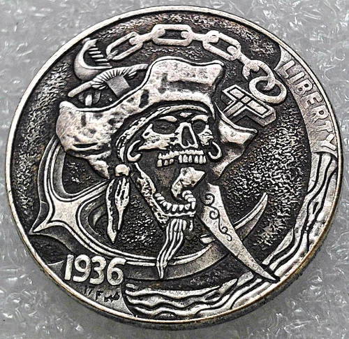 Hobo Buffalo Nickel Pirate Skull Head Novelty Antiqued Looking Metal Coin