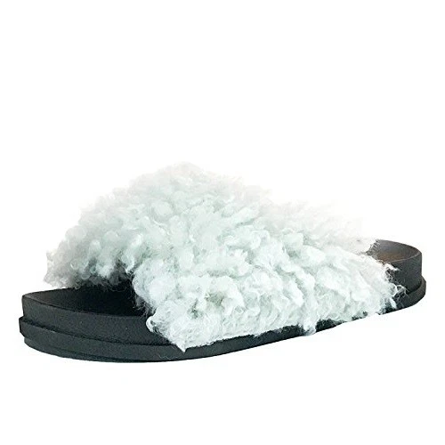 Cape Robbin Moira-34 White Faux Sheep Fur Open Toe Slide Slip On Flat Sandals - Image 2 of 2