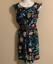 Loft green floral sleeveless dress S