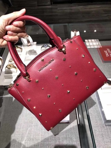 NWT Michael Kors Ellis Small Convertible Satchel Crossbody Stud Cherry Red - Picture 5 of 12