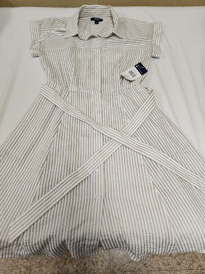 CHAPS KHAKI SIZE WOMEN’S SHORT SLEEVE BUTTONED SHIRT DRESS WITH TIE BELT  NEW