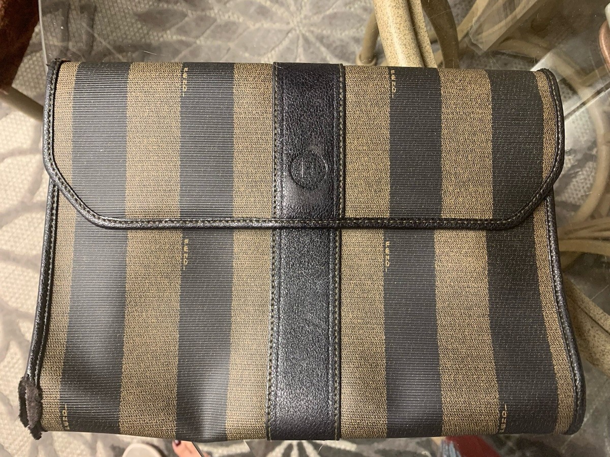 Vintage FENDI Pequin Stripe Vinyl Clutch Flap Hand Bag