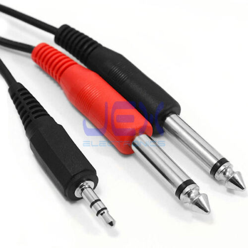 6' ft Twin Male 1/4" Mono Jack to Stereo 1/8" 3.5mm Jack Cable/Lead 6.5ft/2M - Afbeelding 1 van 1