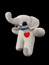 Vintage Velvet Velveteen Stuffed Toy Elephant Felt Red Heart Eyes Lashes