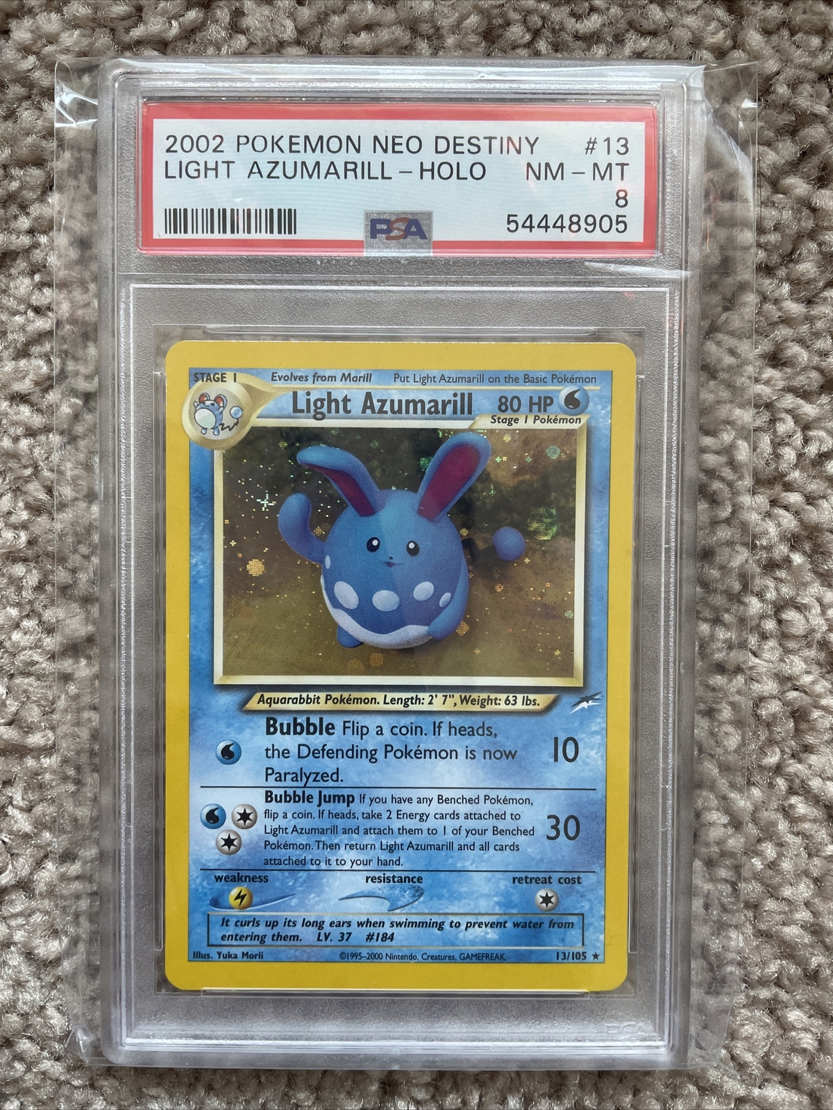 Pokémon TCG Light Azumarill Neo Destiny 13 Holo Unlimited Holo Rare PSA 8 NM-MT