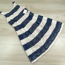 Signature by Robbie Bee Womens Dress 4 Navy White Striped Lace Lined Fit Flare