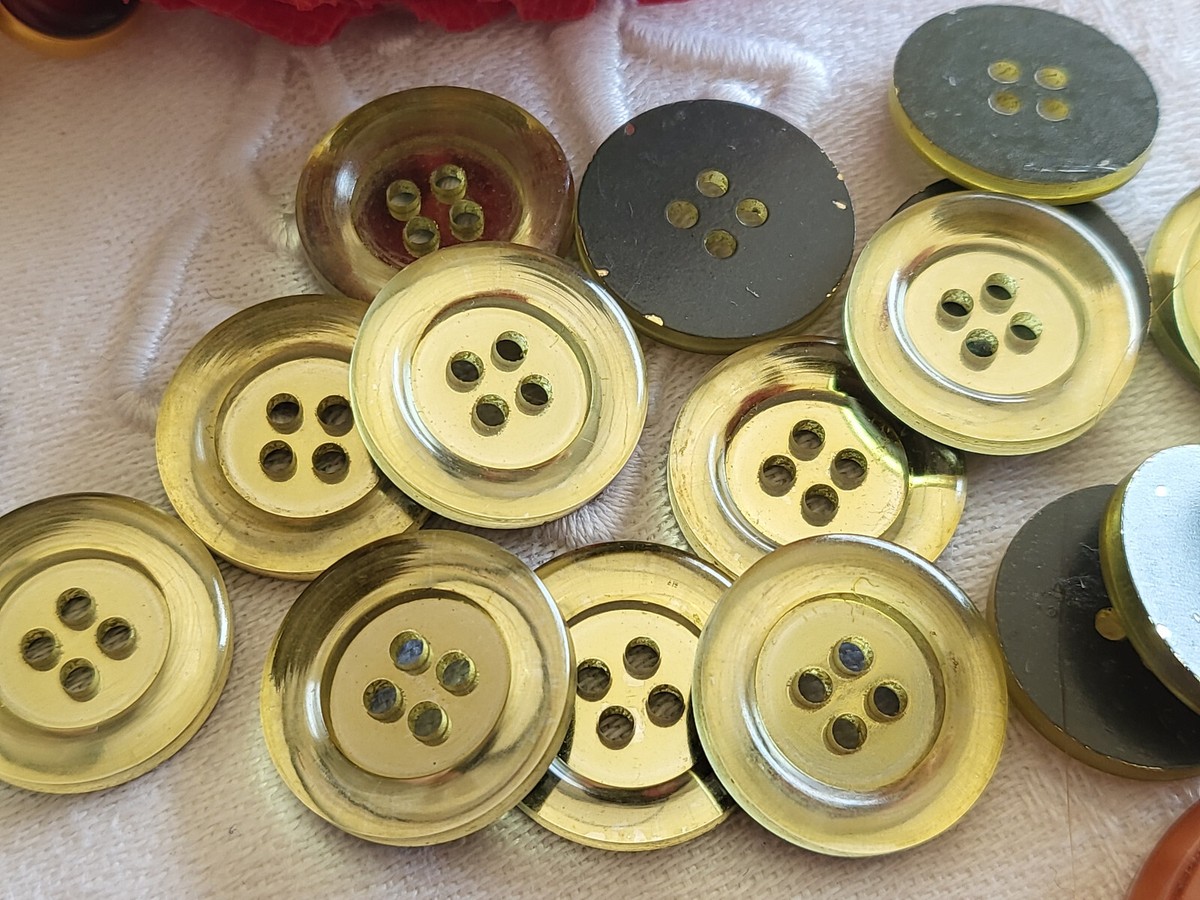 Lot De 16 Boutons Vintage Jaunes 1.7 Cm à Trous - Occasion Pour Couture