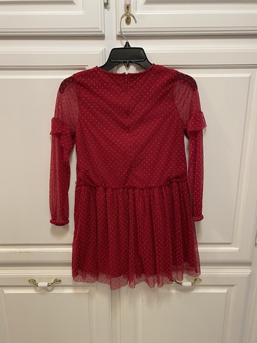 Boden Girls Long Sleeve Dot Sheer Red Dress Size 9/10 - Picture 3 of 5