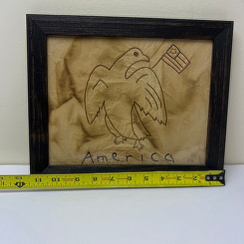 OOAK Unique Primitive Americana Embroidered Art Stitched Eagle Flag America Med - Picture 5 of 9