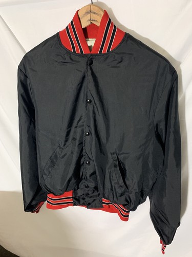 Vintage 70er 80er Sport Bomber Jacke schwarz Jugend Large (passt Erwachsenen M) Cintas Vintage