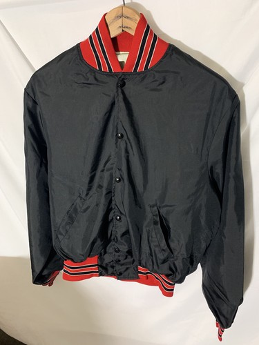 Vintage 70s 80s Sports Bomber Jacket Black Youth Large (Fits Adult M) Cintas Vtg - Picture 1 of 3